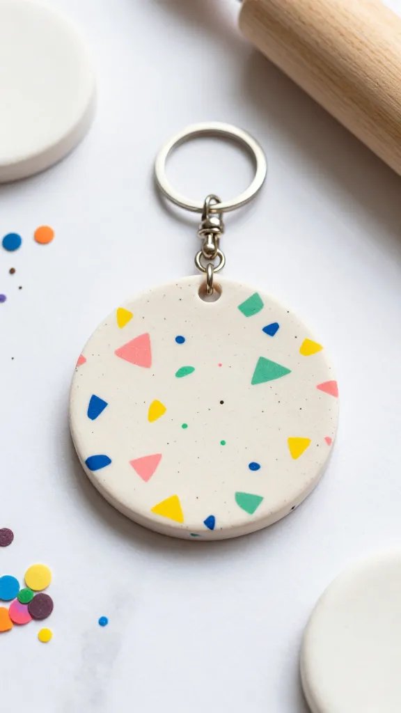 DIY Clay Keychain Ideas: 6 Cute Designs to Try 6 Geometric Terrazzo Pattern Keychain
