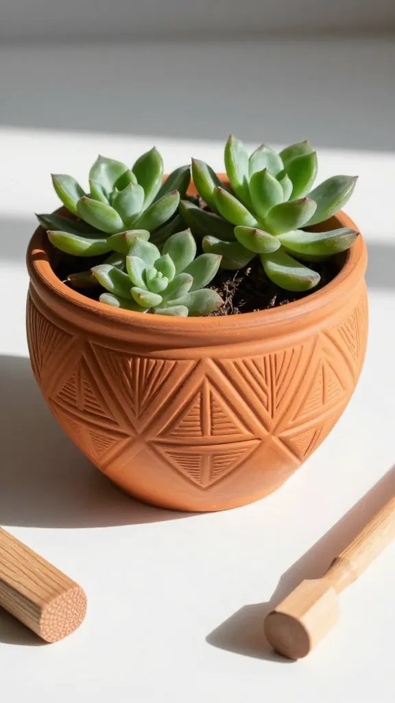 Textured Succulent Planter With Geometric Patterns