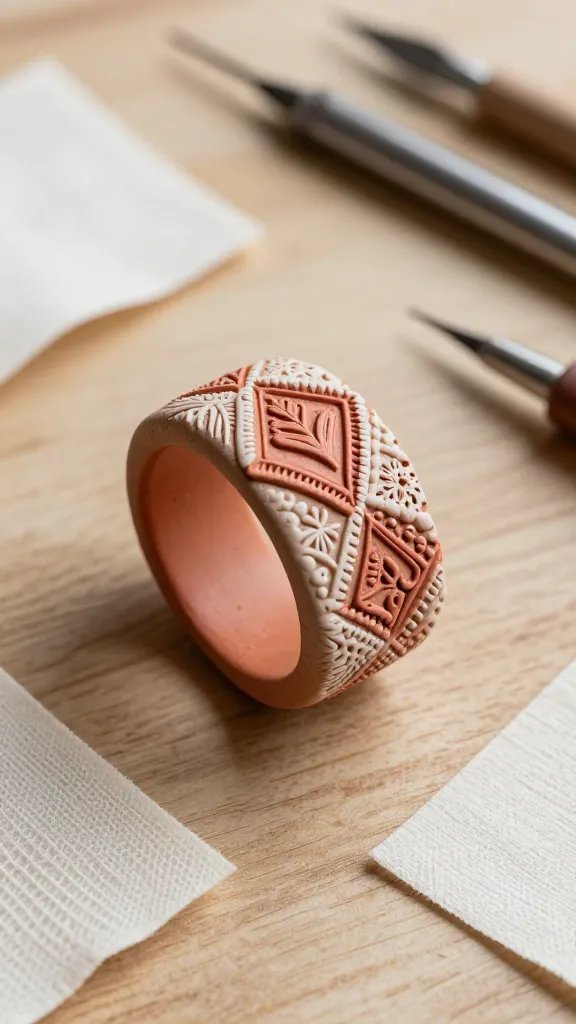 DIY Clay Rings: 9 Ideas for a Unique Look 6 Textured Boho Ring With Stamped Patterns