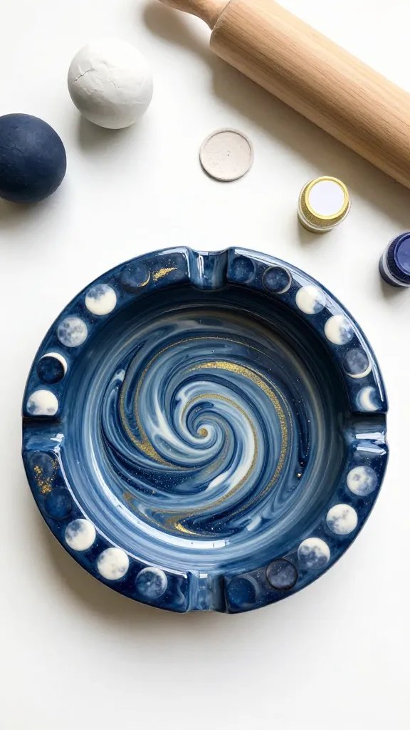17 DIY Clay Ashtray Ideas That Look Way Too Good to Hide in a Drawer 12 Marbled Moon Phase Clay Ashtray