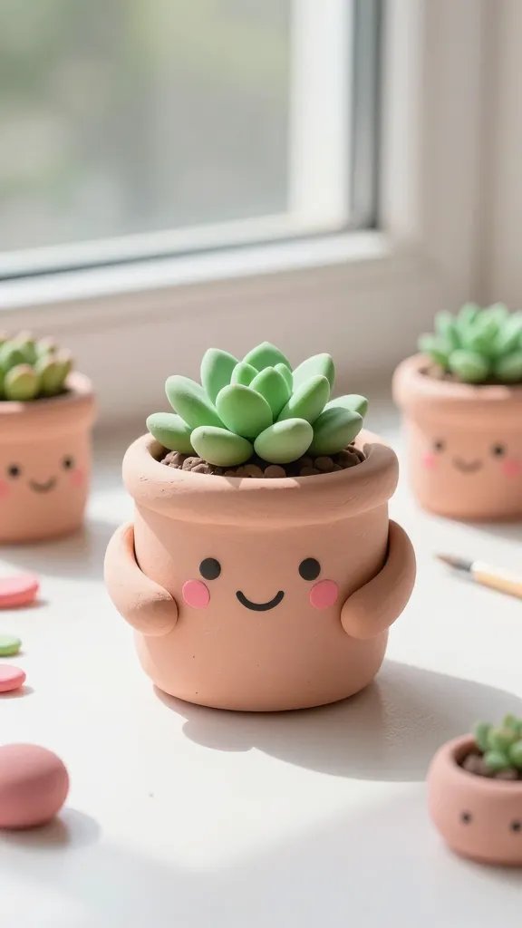 DIY Clay Figures: 6 Creative Ideas to Try 2 Tiny Succulent Planters With Happy Face Designs