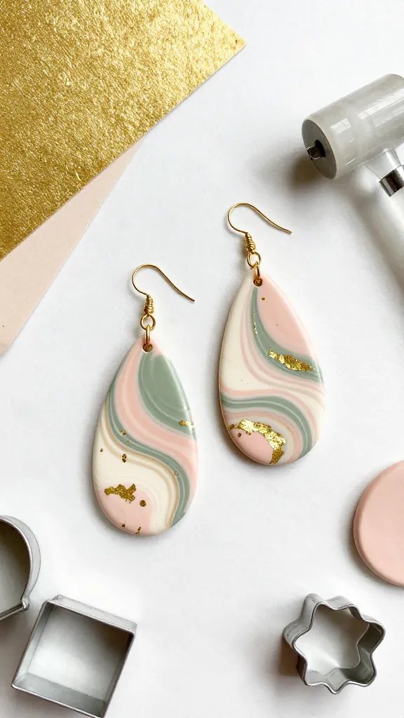 DIY Clay Jewelry Ideas for a Chic Handmade Look 2 Marbled Polymer Clay Drop Earrings With Gold Leaf Accents