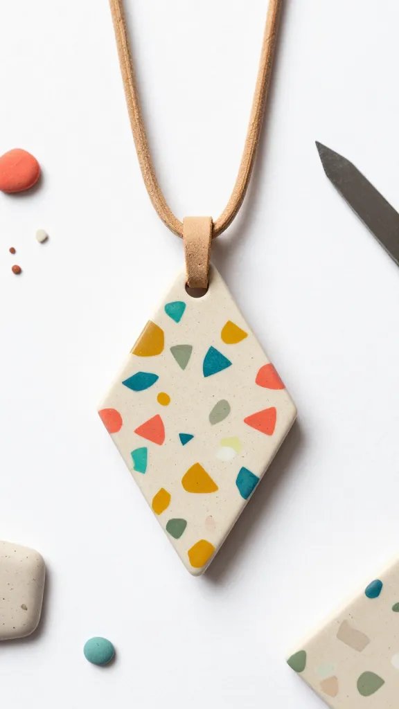 DIY Clay Jewelry Ideas for a Chic Handmade Look 3 Terrazzo-Style Statement Necklace Pendant