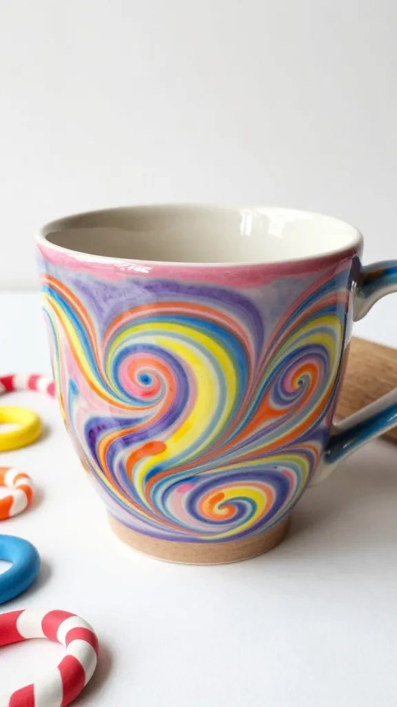 DIY Clay Mug Ideas: 8 Creative Designs to Try 3 Rainbow Marbled Clay Mug With Swirled Colors