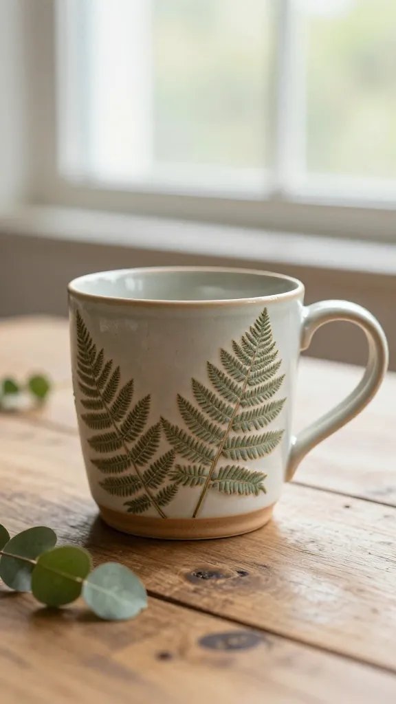 DIY Clay Mug Ideas: 8 Creative Designs to Try 4 Textured Botanical Imprint Mug With Leaf Patterns