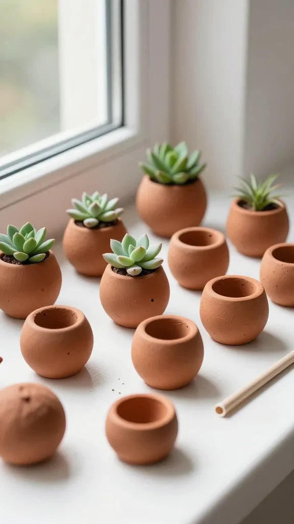 Terracotta-Style Air Dry Clay Planters with Built-In Drainage