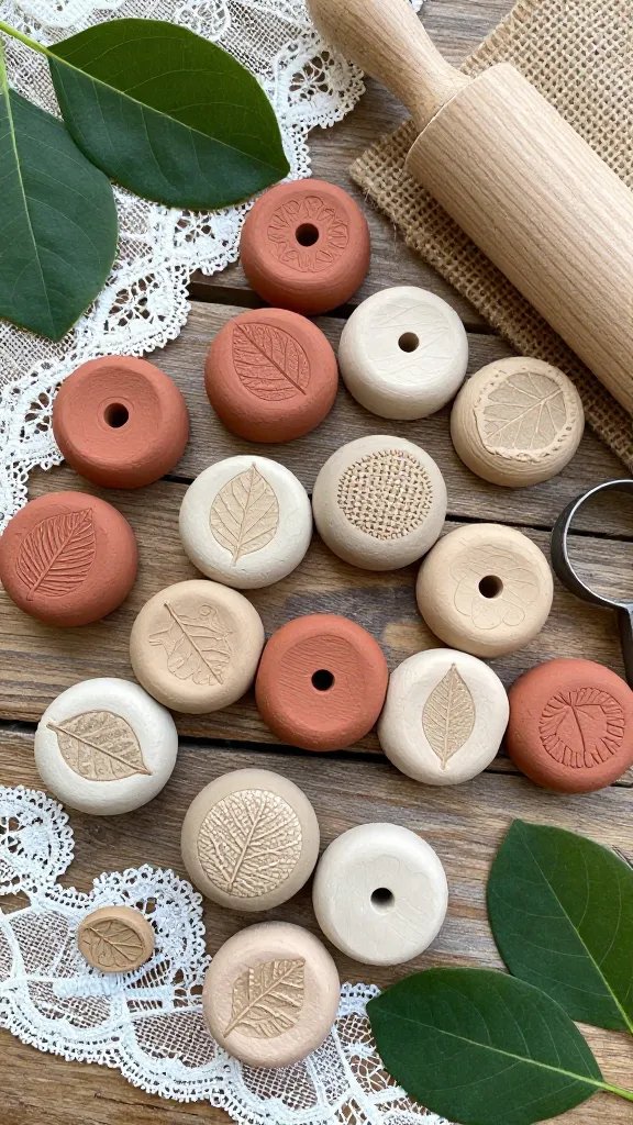 Textured Clay Beads with Natural Imprints