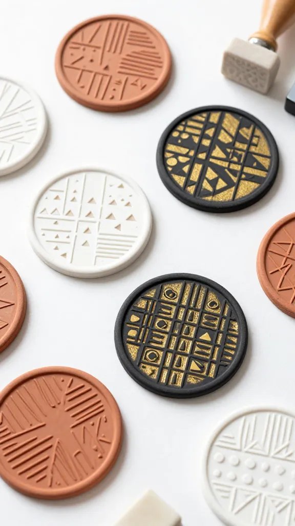 DIY Clay Coasters That Add Charm to Any Space 3 Minimalist Geometric Stamped Coasters