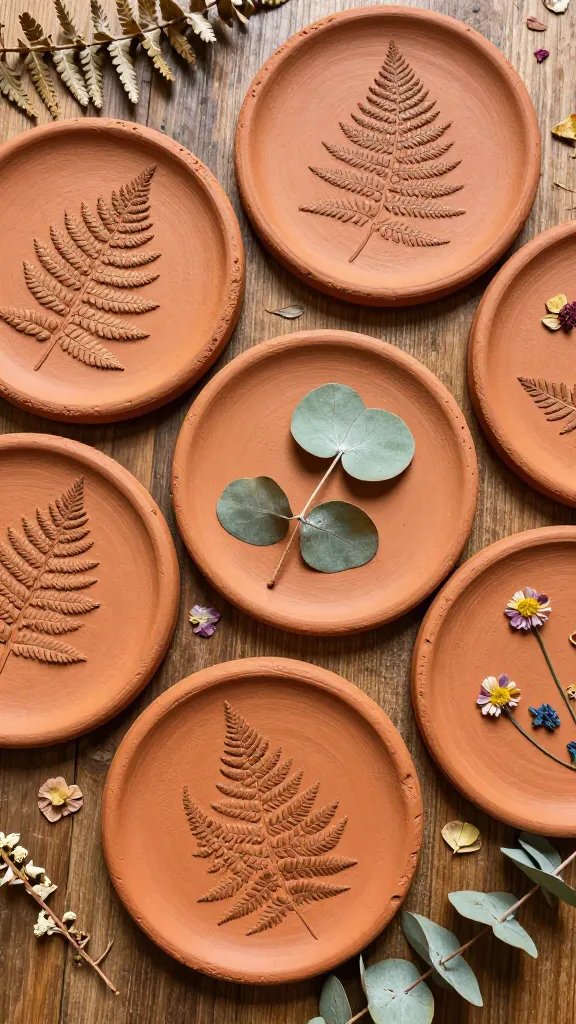 DIY Clay Coasters That Add Charm to Any Space 4 Terracotta Clay Coasters With Pressed Botanicals