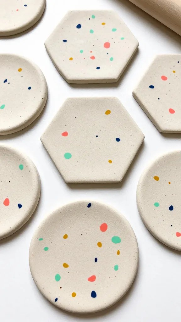 DIY Clay Coasters That Add Charm to Any Space 5 Colorful Confetti Speckled Clay Coasters