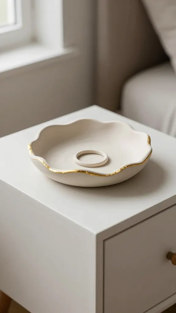 18 DIY Clay Crafts Ideas: Easy Rings, Dishes, Keychains, and More 12 Minimalist Clay Ring Dish With Gold Accents