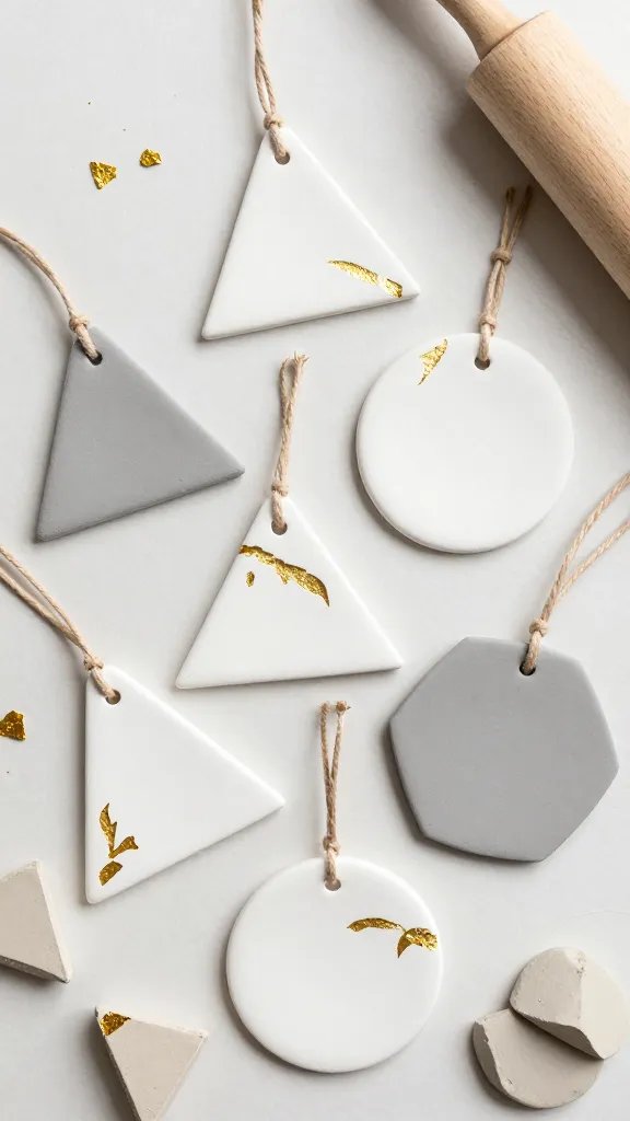 Minimalist Geometric Clay Ornaments With Gold Leaf Accents