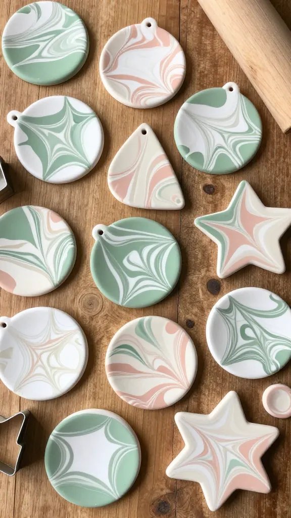 Marbled Clay Ornaments With Swirled Colors