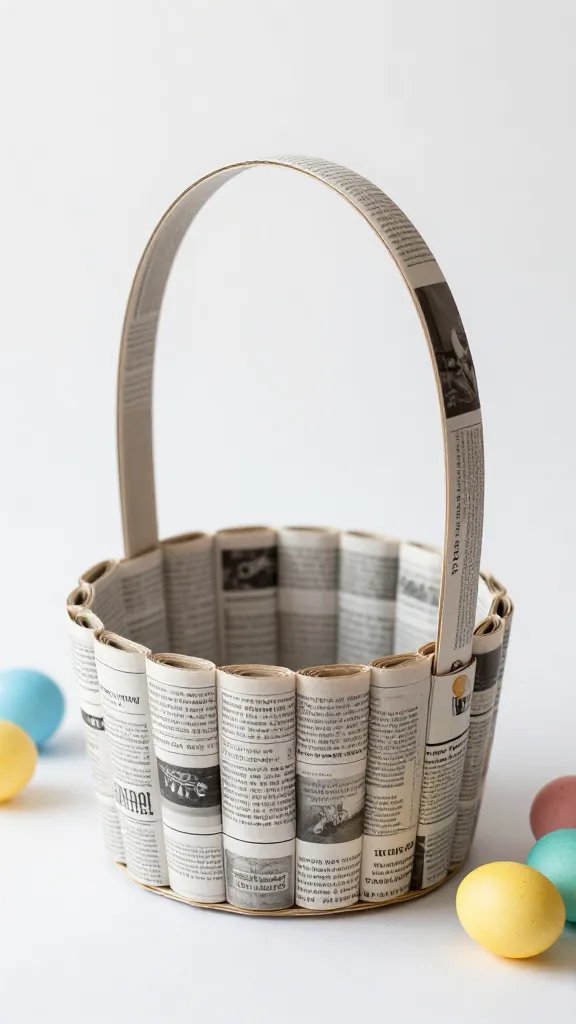 Newspaper Strip Basket With Handle