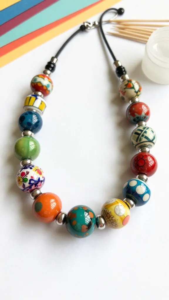 Rolled Paper Bead Necklace With Metallic Accents
