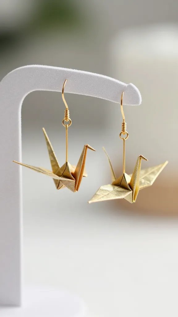 Origami Crane Earrings With Gold Wire Hooks