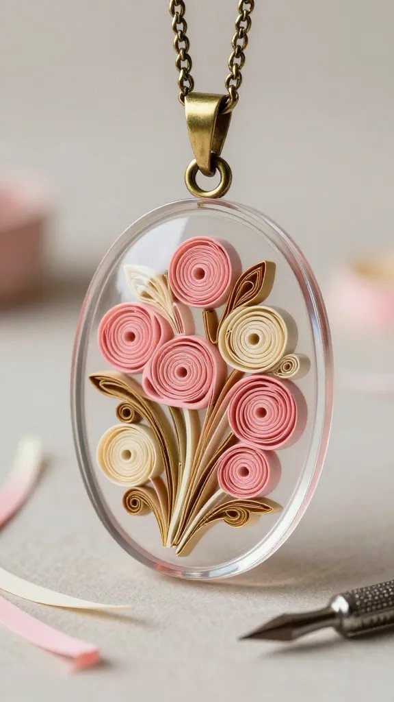 Quilled Paper Pendant With Vintage Chain