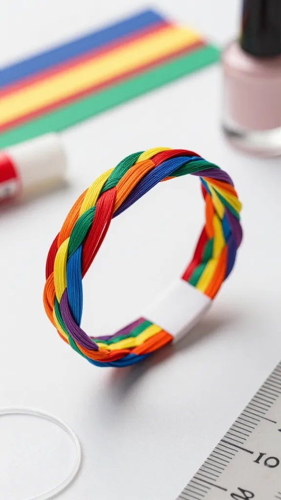 Woven Paper Tube Bracelet in Rainbow Colors