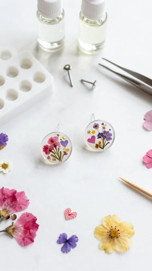 Pressed Flower Paper Resin Studs