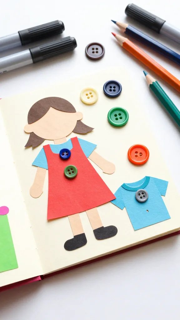 DIY Paper Quiet Book: 6 Fun Learning Ideas 3 Button-On Clothing Activity Page