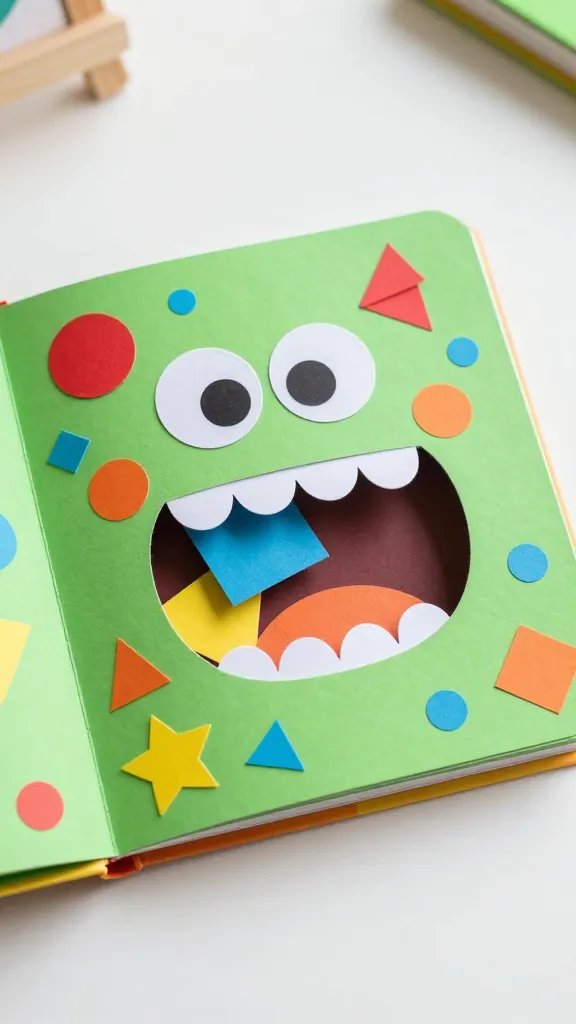 DIY Paper Quiet Book: 6 Fun Learning Ideas 5 Shape Monster Feeding Frenzy Page