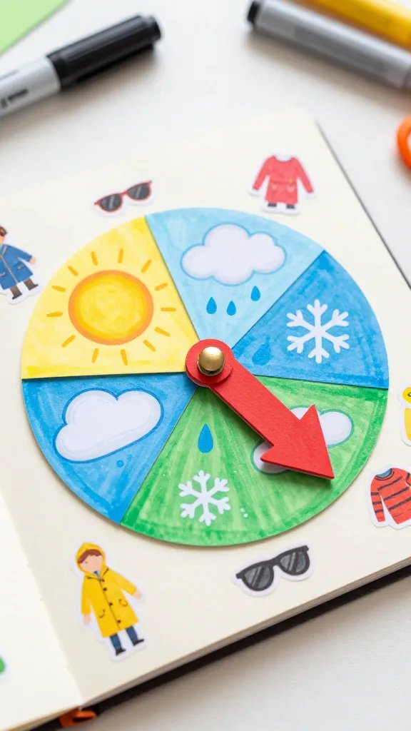 DIY Paper Quiet Book: 6 Fun Learning Ideas 7 Weather Wheel With Spinning Arrow