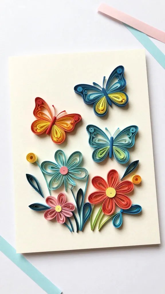 DIY Paper Quilling Ideas: 9 Creative Designs 5 Whimsical Butterfly Garden Card for Special Occasions