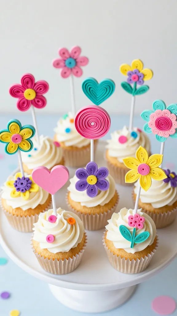DIY Paper Quilling Ideas: 9 Creative Designs 8 Adorable Cupcake Toppers for Celebration Cakes