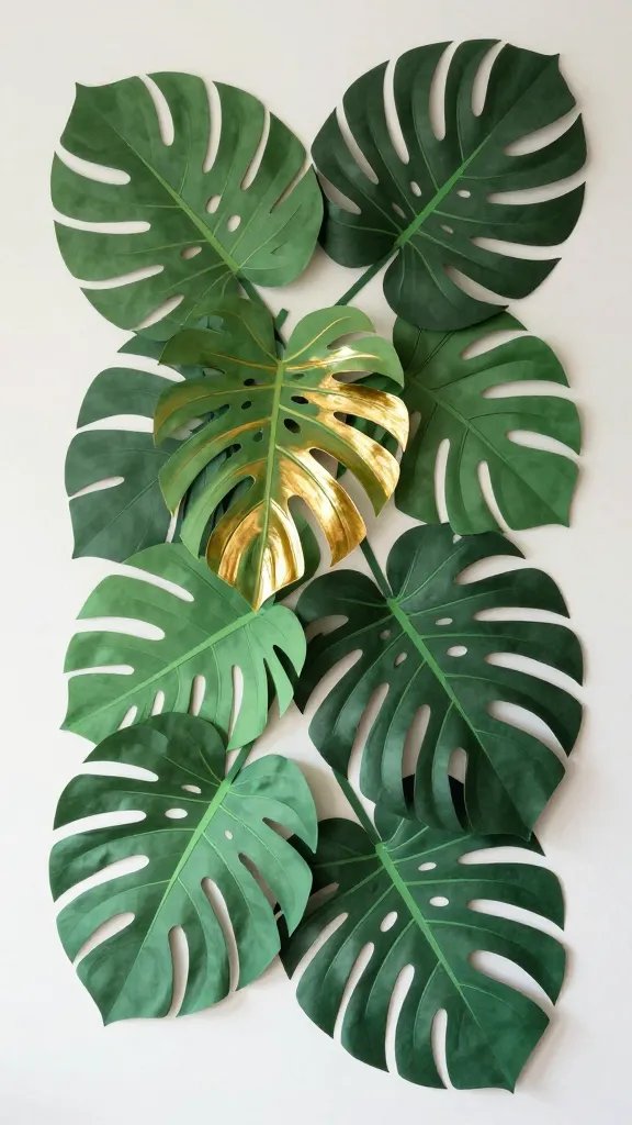 8 DIY Paper Vines Ideas for a Fresh Aesthetic 3 Tropical Monstera Leaf Wall Installation