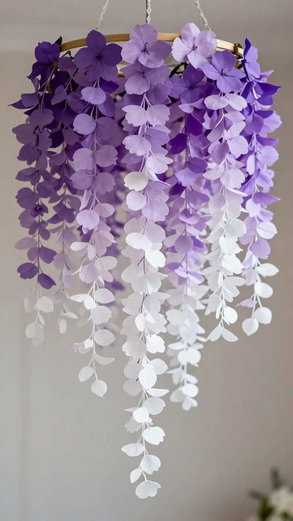 8 DIY Paper Vines Ideas for a Fresh Aesthetic 5 Ombre Paper Wisteria Chandelier