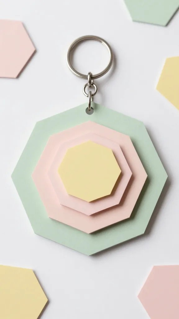 Geometric Layered Paper Hexagon Keychain