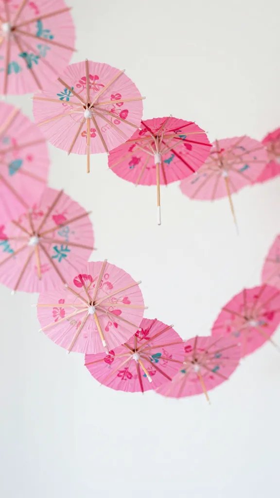 Miniature Cocktail Umbrella Garland With Ombre Colors