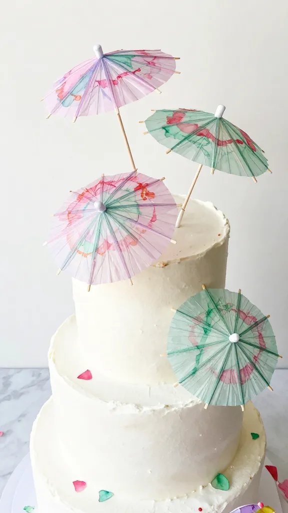 Watercolor Paper Umbrella Cake Toppers
