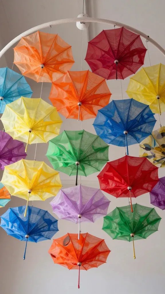 Tissue Paper Rainbow Umbrella Chandelier