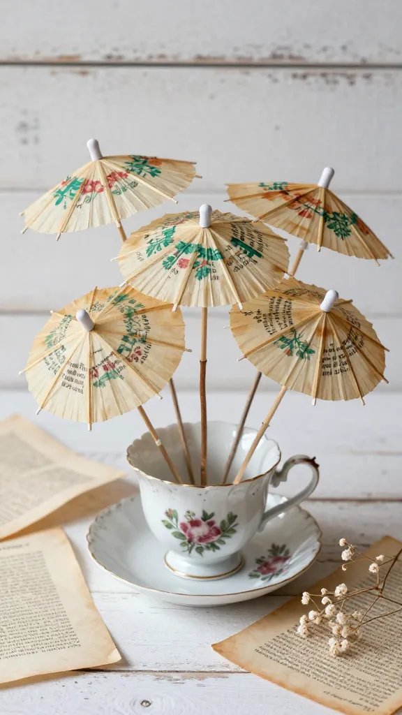 Vintage Book Page Parasol Bouquet