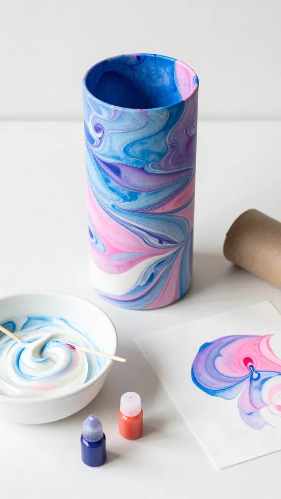 Marbled Paper Cylinder Vase With Watercolor Effects