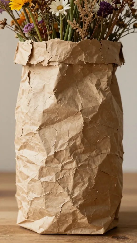Layered Paper Bag Vase With Rustic Texture