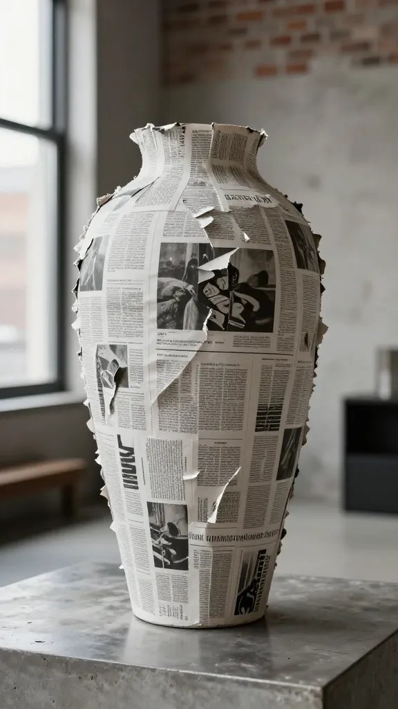 Decoupage Newspaper Paper Vase With Urban Edge