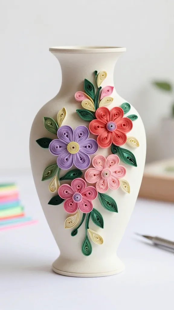 Quilled Paper Vase With Delicate Floral Details