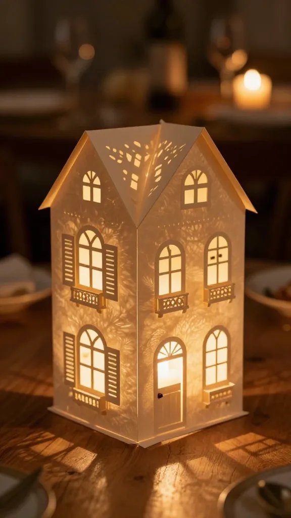 Illuminated Paper House Luminary With Cut-Out Windows