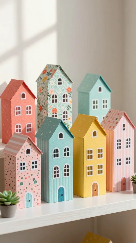 Scrapbook Paper Row Houses For Shelf Décor