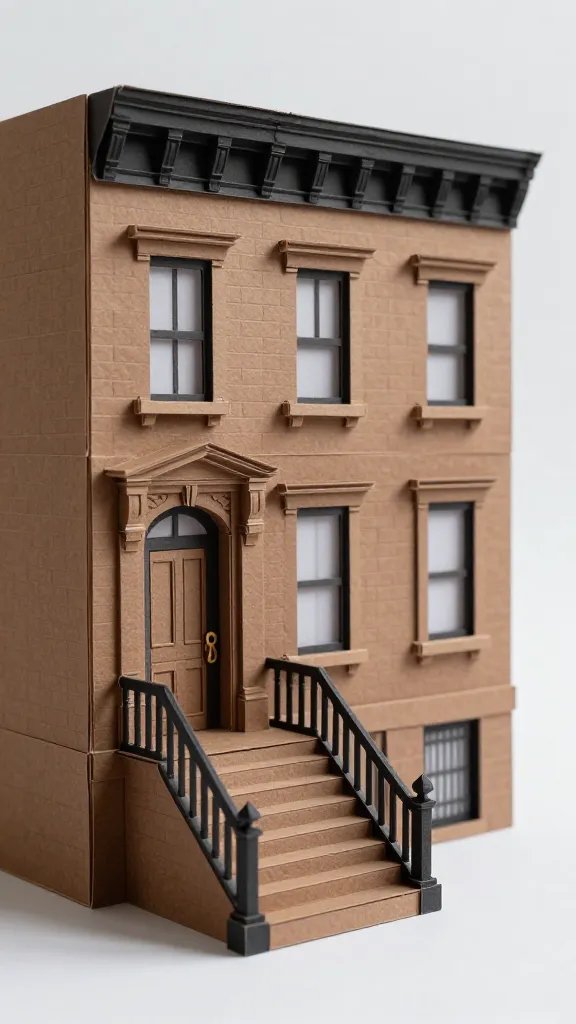 3D Paper Brownstone With Stoops and Railings