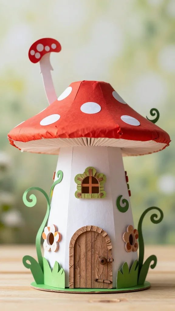 Whimsical Fairy House With Toadstool Roof and Vines