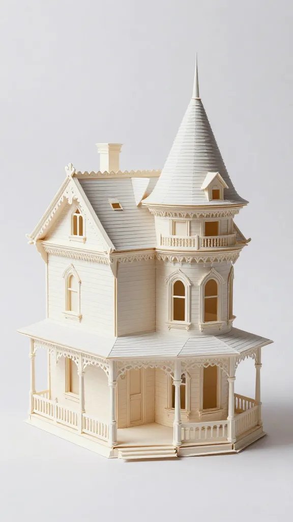 Victorian Paper Mansion With Turret and Wraparound Porch