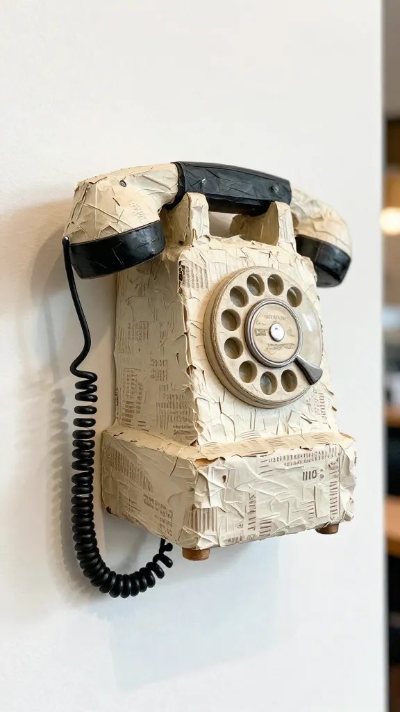 Paper Pulp Molded Vintage Wall Phone Sculpture
