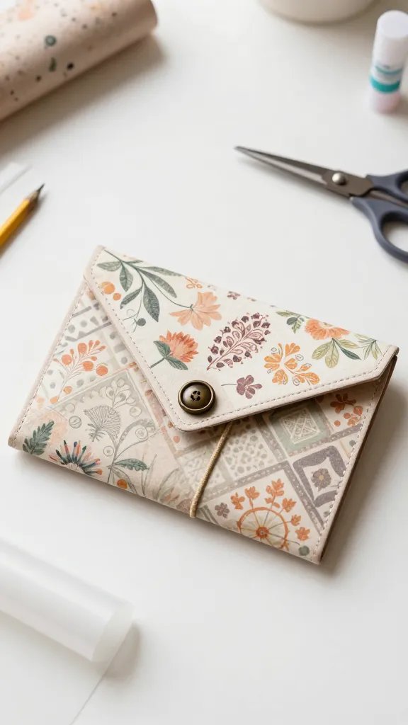 Scrapbook Paper Clutch Wallet With Button Closure