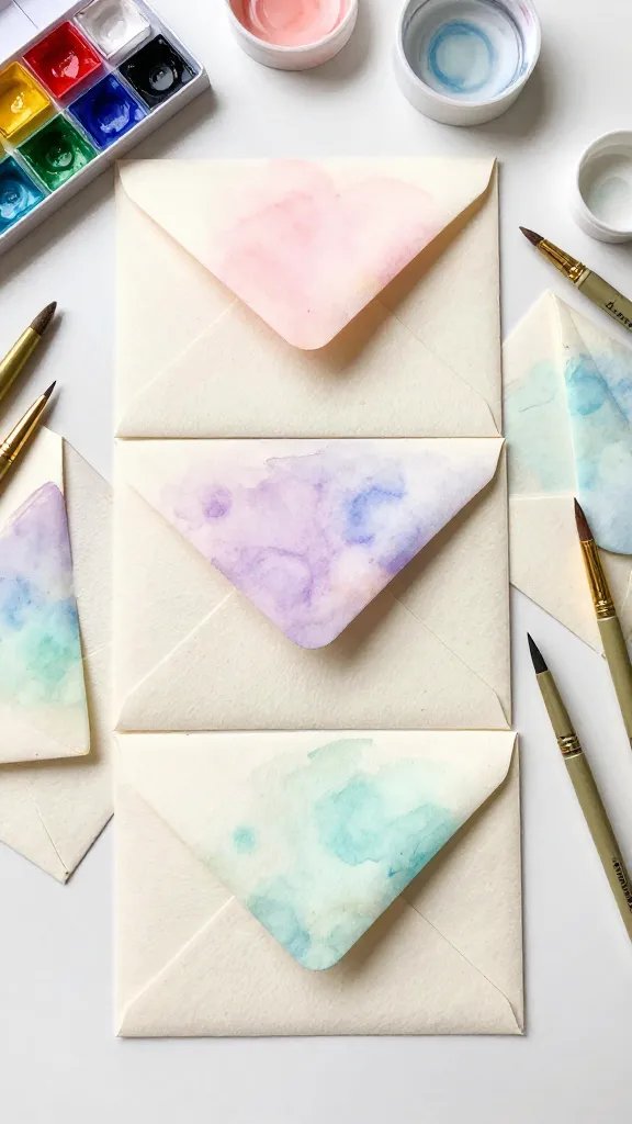 9 DIY Paper Envelopes for Gifts & Letters 4 Watercolor Wash Envelopes With Gold Accents