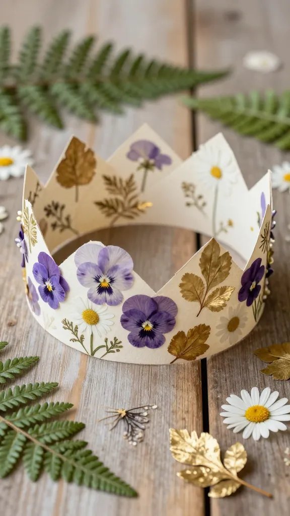 DIY Paper Crown Ideas for a Fun Creative Day 3 Enchanted Forest Leaf Crown With Pressed Flowers