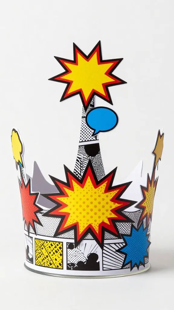DIY Paper Crown Ideas for a Fun Creative Day 8 Pop Art Comic Book Crown With Bold Graphics