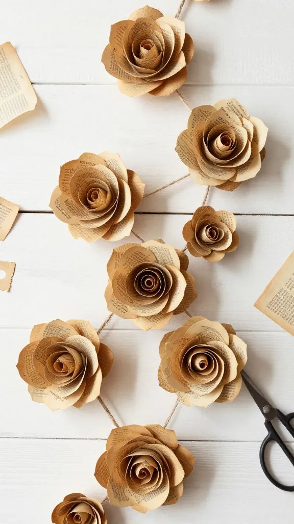 DIY Paper Garland: 5 Ideas for a Pretty Home Touch 4 Vintage Book Page Flower Garland